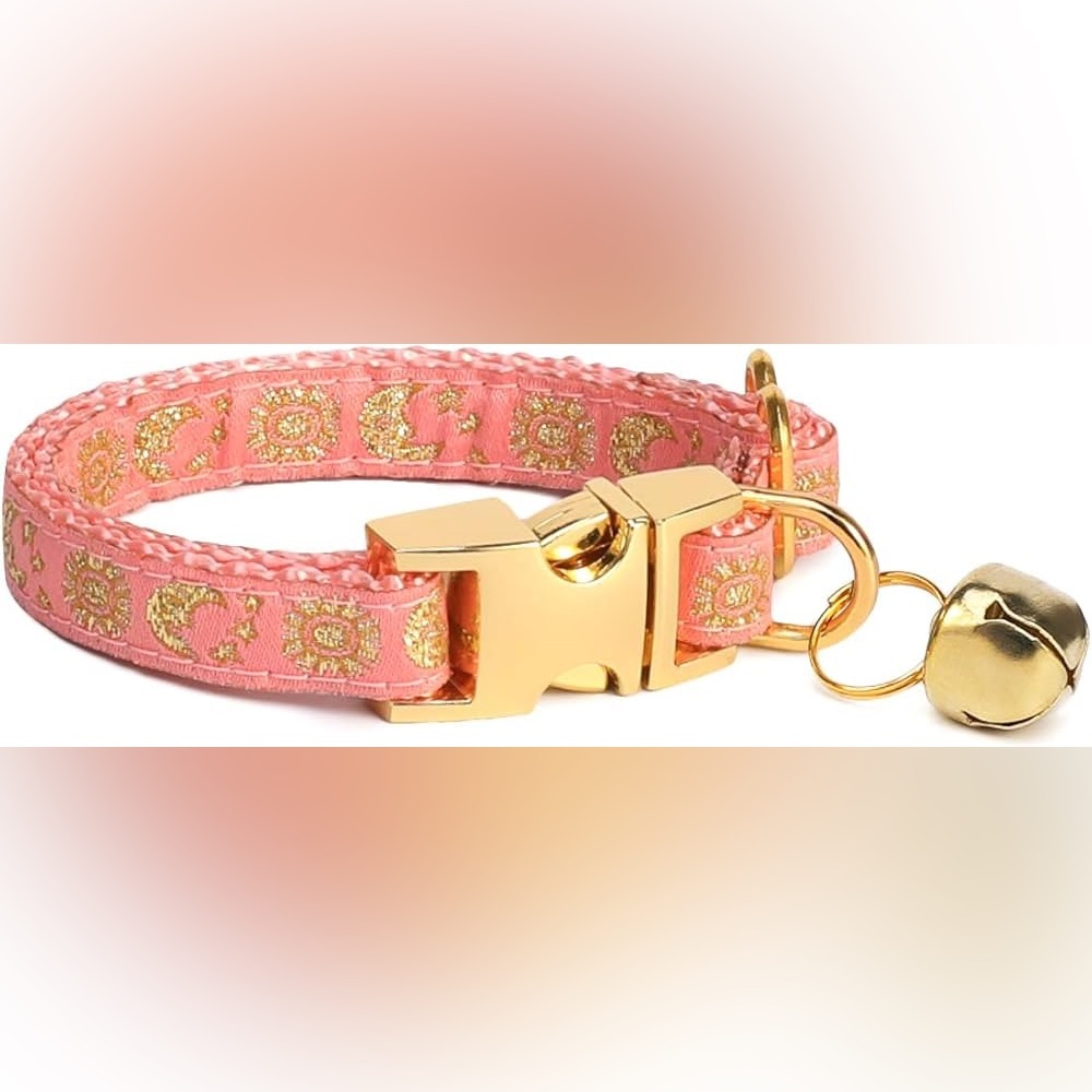 Pet Collar Pink and Gold Moon and Sun Patterned